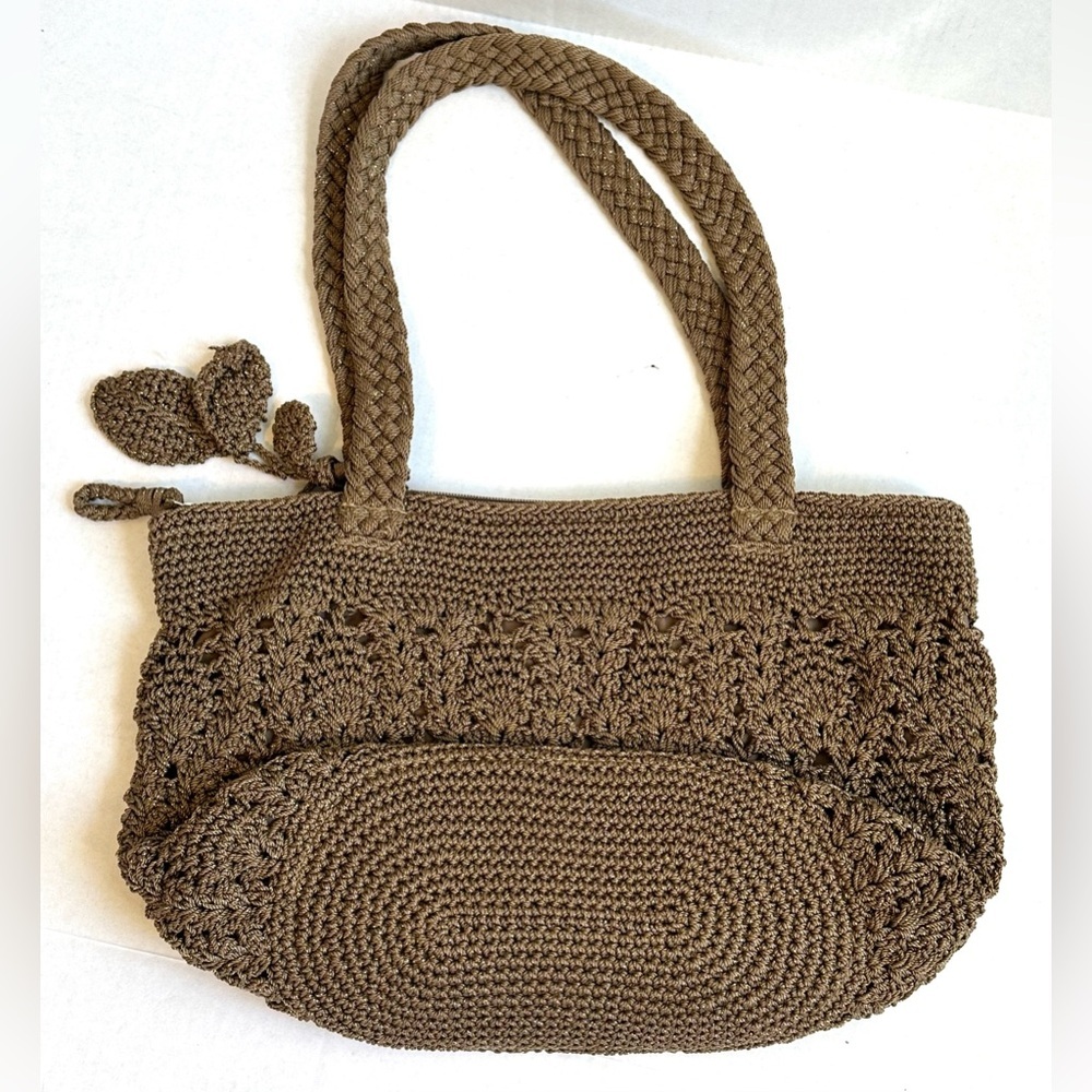 The Sak Brown/Gold Metallic Crochet Medium Boho Tote Bag Purse-Like New! - Picture 4 of 10